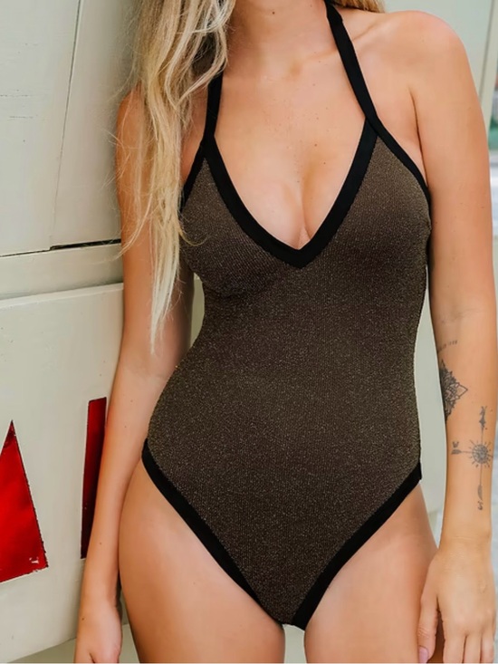 Cupshe Other - NWT Cupshe Shimmery Glitter Espresso One-Piece Swimsuit with Black Trim - XL